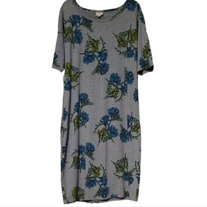 LLR LuLaRoe Gray Julia Floral Print Dress Plus Sz 3XL